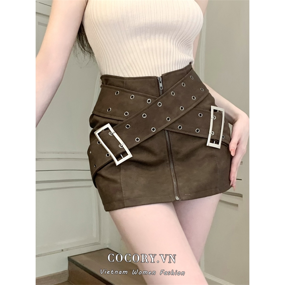 Cocory vn Chân Váy Ngắn Ôm Hông Bằng Da pu Lưng Cao Quyến Rũ Cho Nữ y2k