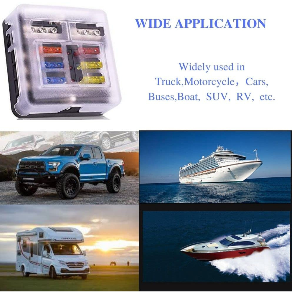 Cầu Chì 6 Chiều 12v Kèm Cầu Chì + Đèn led Cảnh Báo Chống Nước Cho Xe Hơi