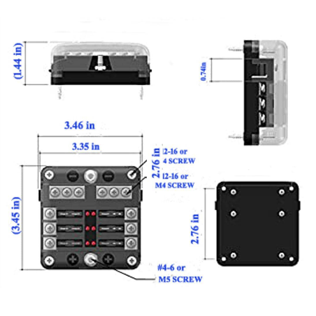 Cầu Chì 6 Chiều 12v Kèm Cầu Chì + Đèn led Cảnh Báo Chống Nước Cho Xe Hơi