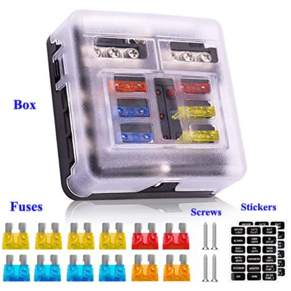 Cầu Chì 6 Chiều 12v Kèm Cầu Chì + Đèn led Cảnh Báo Chống Nước Cho Xe Hơi