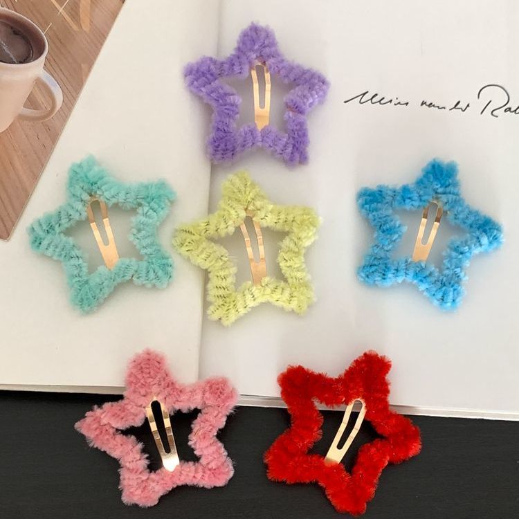Kẹp Tóc Mái Ngang Hình Ngôi Sao Năm Cánh Bằng Vải Lông Nhung Dễ Thương Ngọt Ngào ins Dành Cho Bạn Nữ y2k