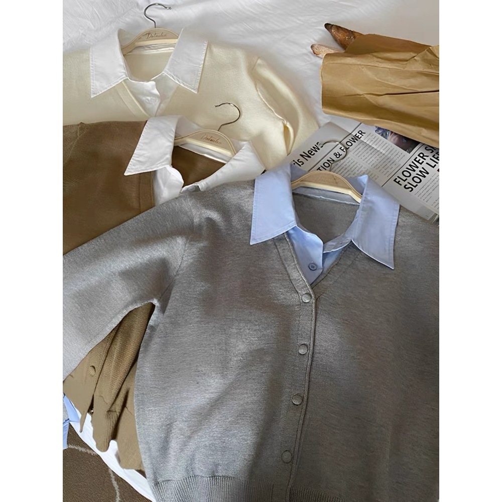 Áo sweater Giả Hai Lớp Cổ polo Phong Cách Thu Đông Mới 2023