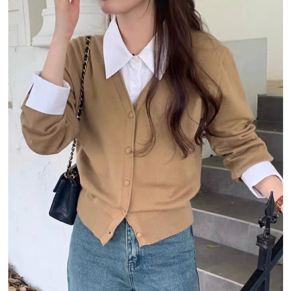 Áo sweater Giả Hai Lớp Cổ polo Phong Cách Thu Đông Mới 2023