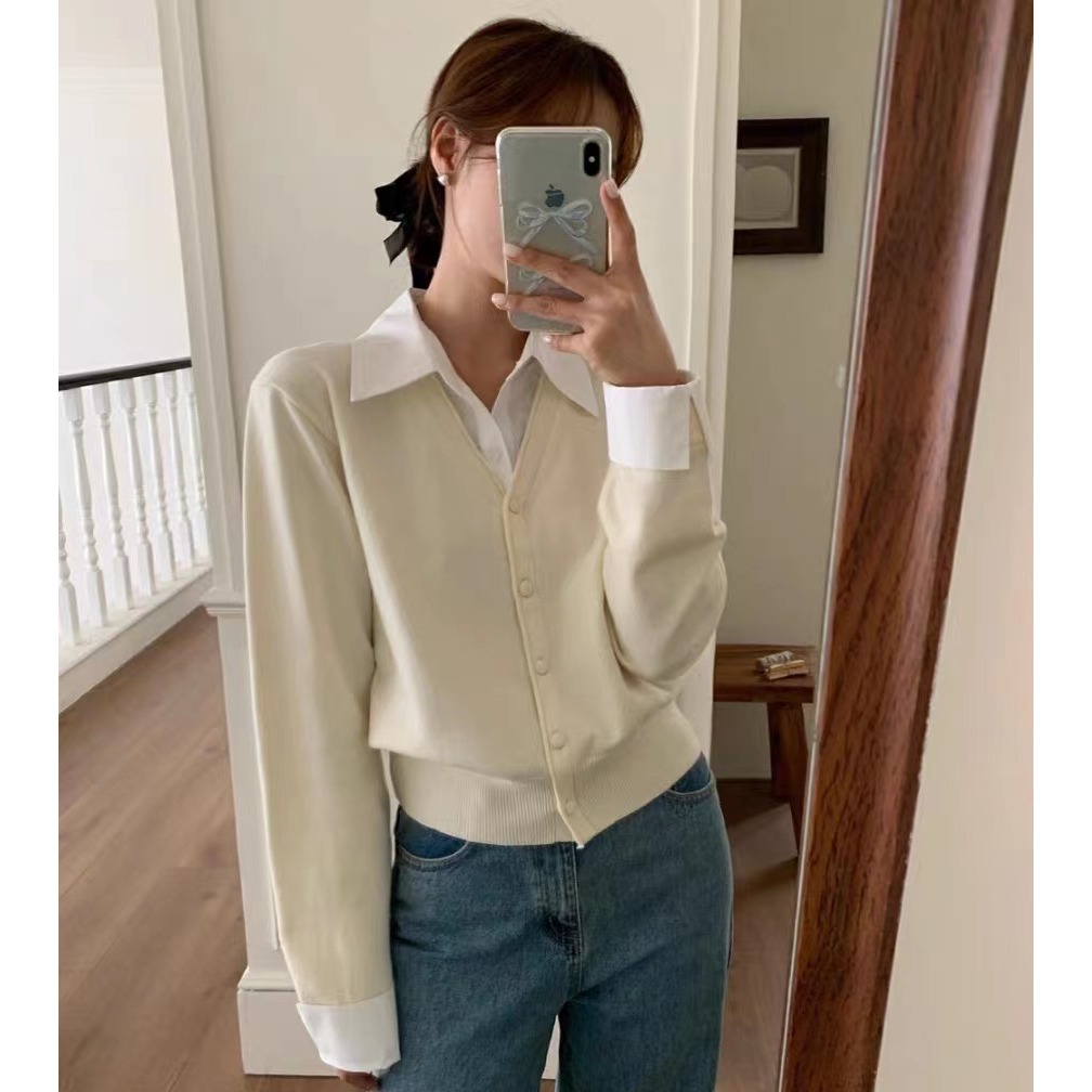 Áo sweater Giả Hai Lớp Cổ polo Phong Cách Thu Đông Mới 2023