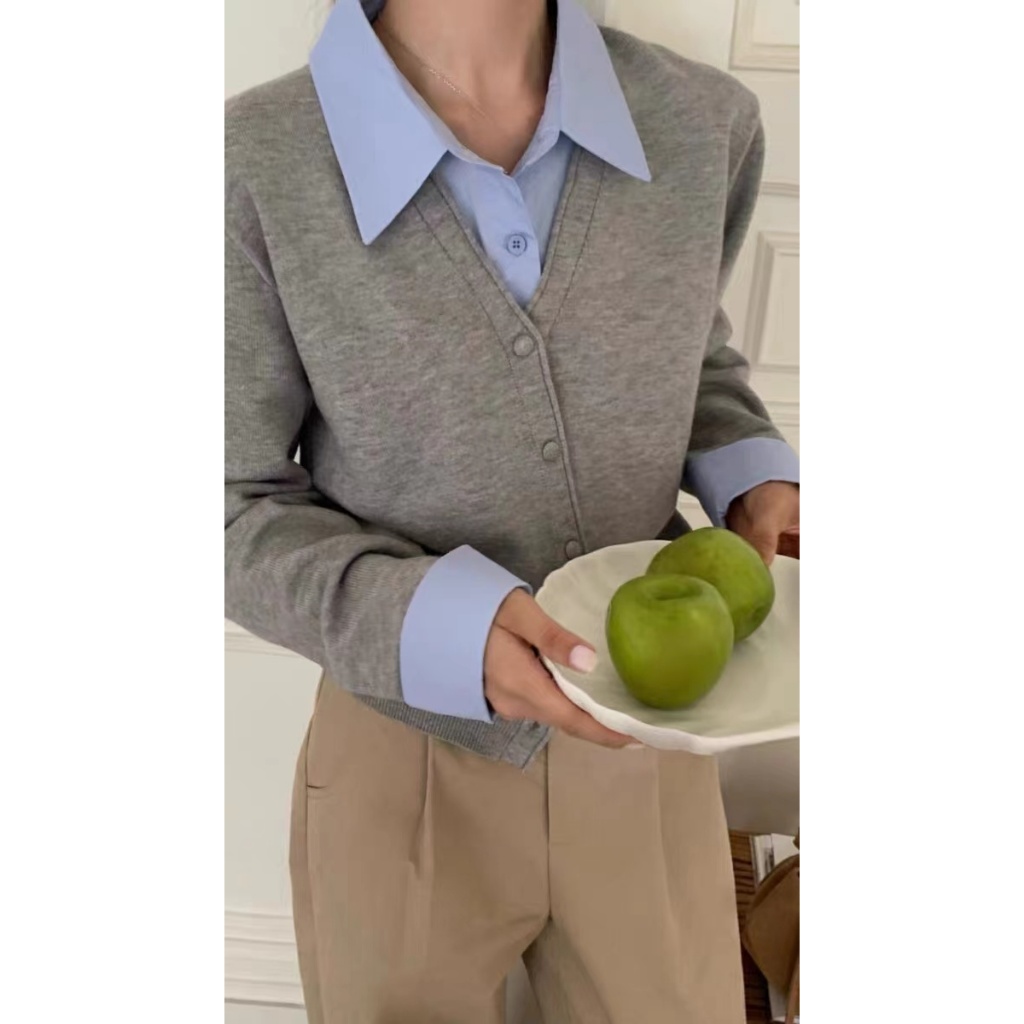 Áo sweater Giả Hai Lớp Cổ polo Phong Cách Thu Đông Mới 2023