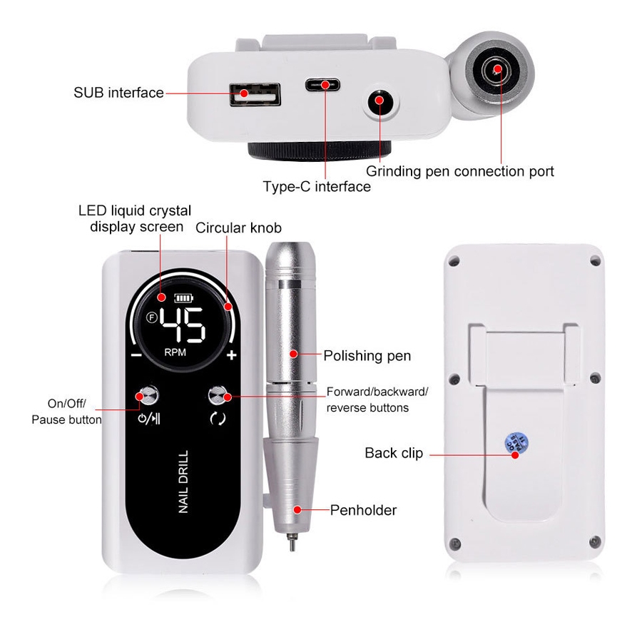 Máy mài móng tích điện 45000 RPM Chất Lượng Cao