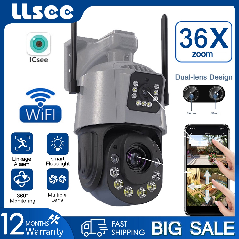 LLSEE ICSEE 36X Zoom quang học - Camera 2 mắt ngoài trời 360 độ xoay - Camera wifi không dây - Theo dõi di động - Nói chuyện hai chiều - 8.0MP-4K - Chống nước