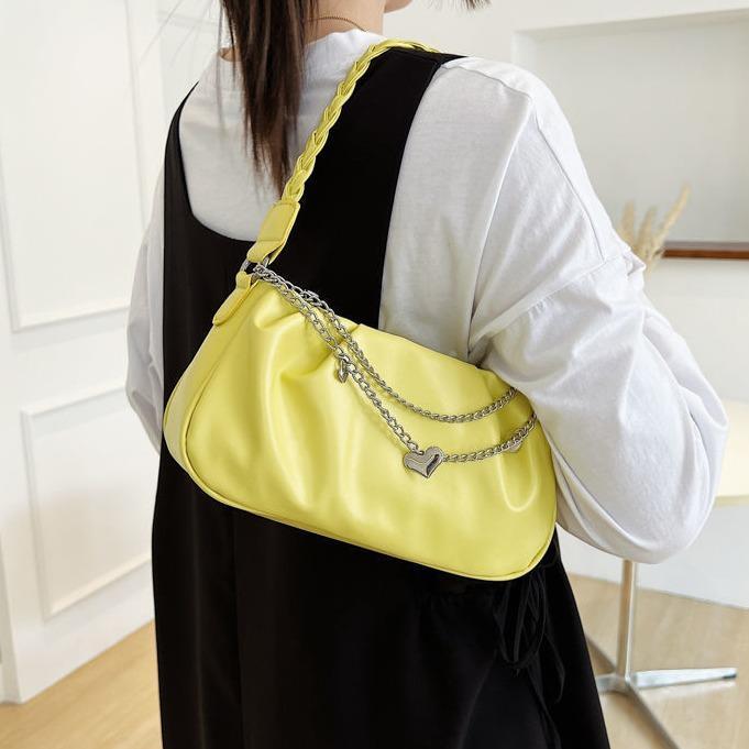 Túi kẹp nách nữ Túi đeo vai da túi xách vuông Đen trắng khóa kéo túi xách xếp ly Đơn Giản Dễ Phối Đồ Phong Cách vintage Công Túi Sở PU Leathe