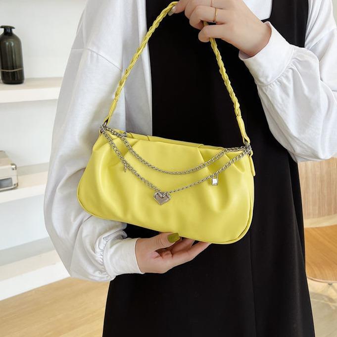 Túi kẹp nách nữ Túi đeo vai da túi xách vuông Đen trắng khóa kéo túi xách xếp ly Đơn Giản Dễ Phối Đồ Phong Cách vintage Công Túi Sở PU Leathe