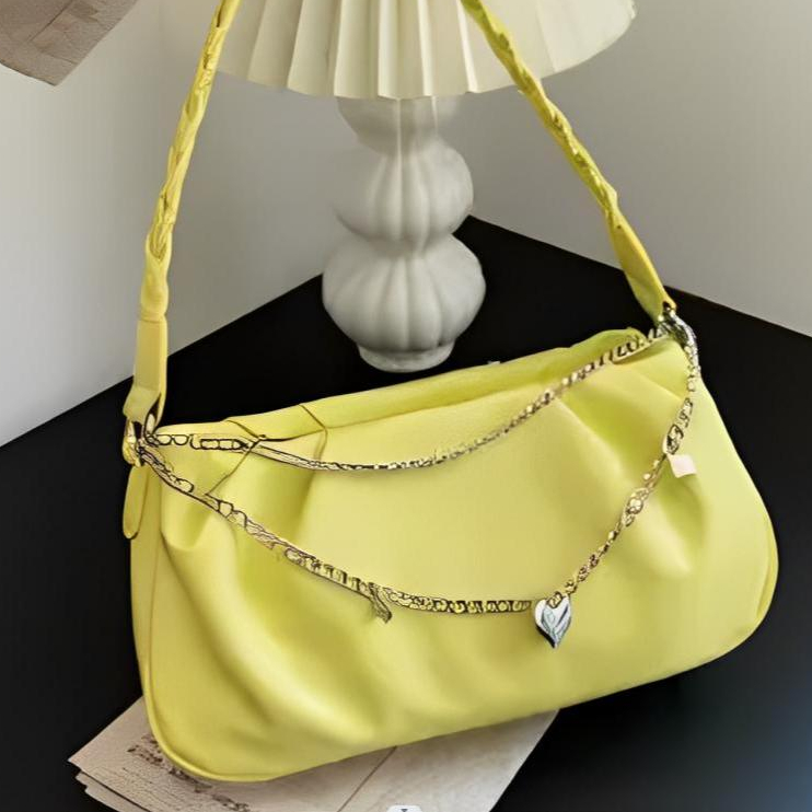 Túi kẹp nách nữ Túi đeo vai da túi xách vuông Đen trắng khóa kéo túi xách xếp ly Đơn Giản Dễ Phối Đồ Phong Cách vintage Công Túi Sở PU Leathe