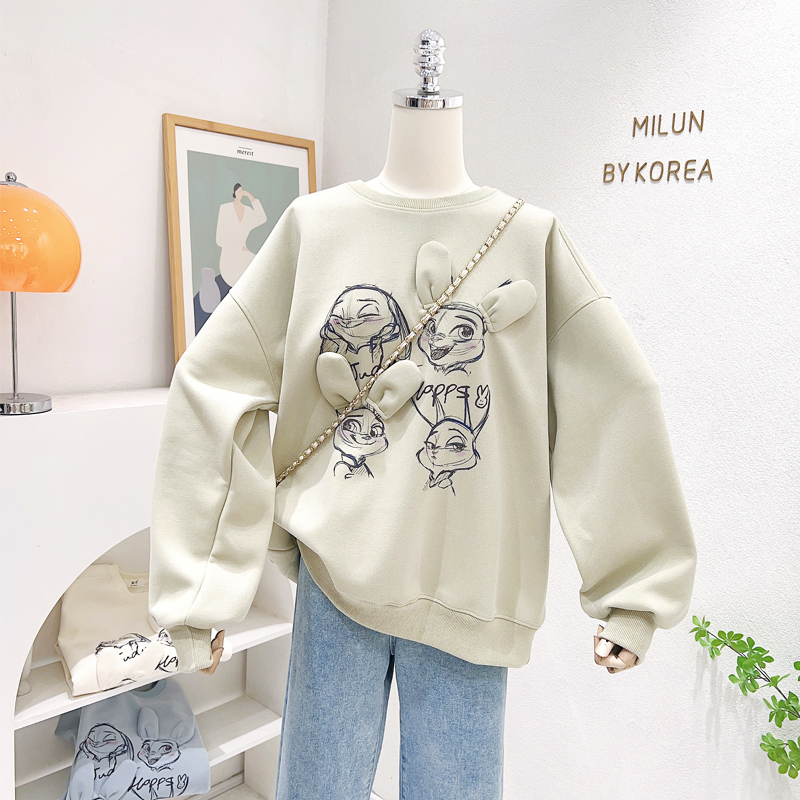 Áo sweater Tay Dài Dáng Rộng In Hình Thỏ Dễ Thương Phong Cách Hàn Quốc Thời Trang Xuân Thu Cho Nữ