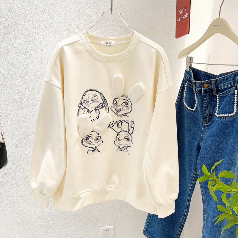 Áo sweater Tay Dài Dáng Rộng In Hình Thỏ Dễ Thương Phong Cách Hàn Quốc Thời Trang Xuân Thu Cho Nữ