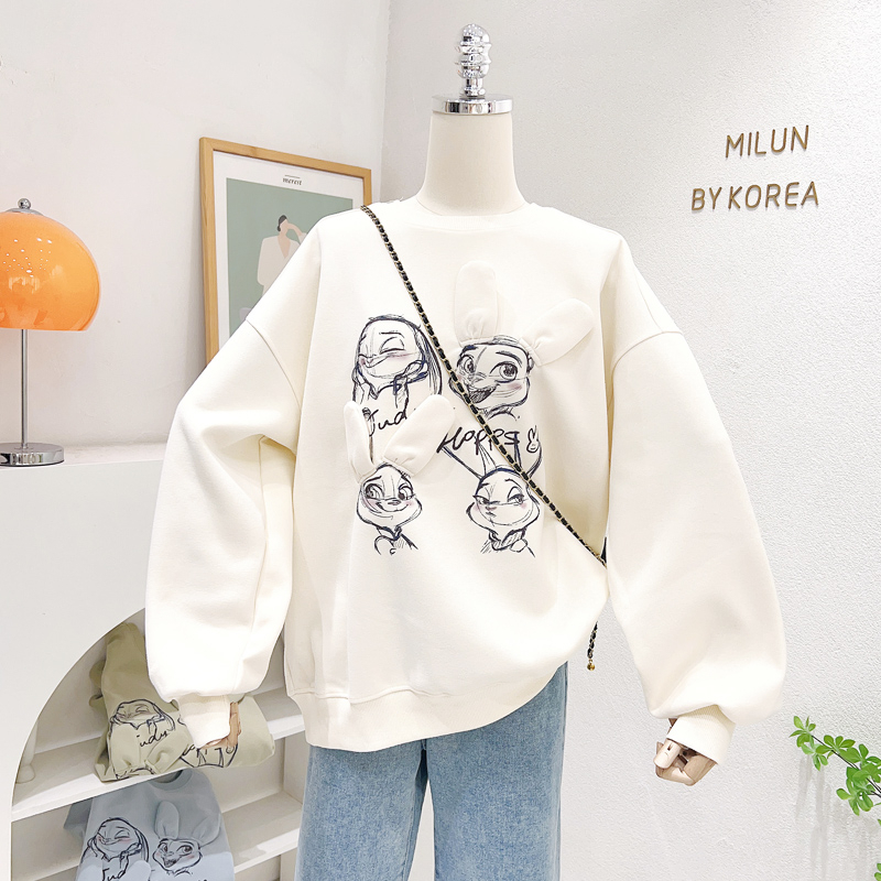 Áo sweater Tay Dài Dáng Rộng In Hình Thỏ Dễ Thương Phong Cách Hàn Quốc Thời Trang Xuân Thu Cho Nữ