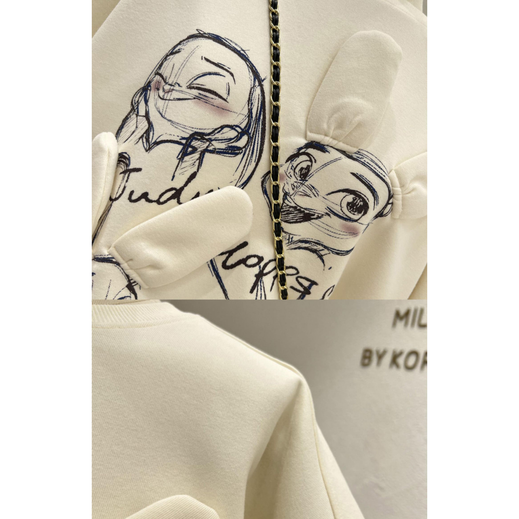 Áo sweater Tay Dài Dáng Rộng In Hình Thỏ Dễ Thương Phong Cách Hàn Quốc Thời Trang Xuân Thu Cho Nữ