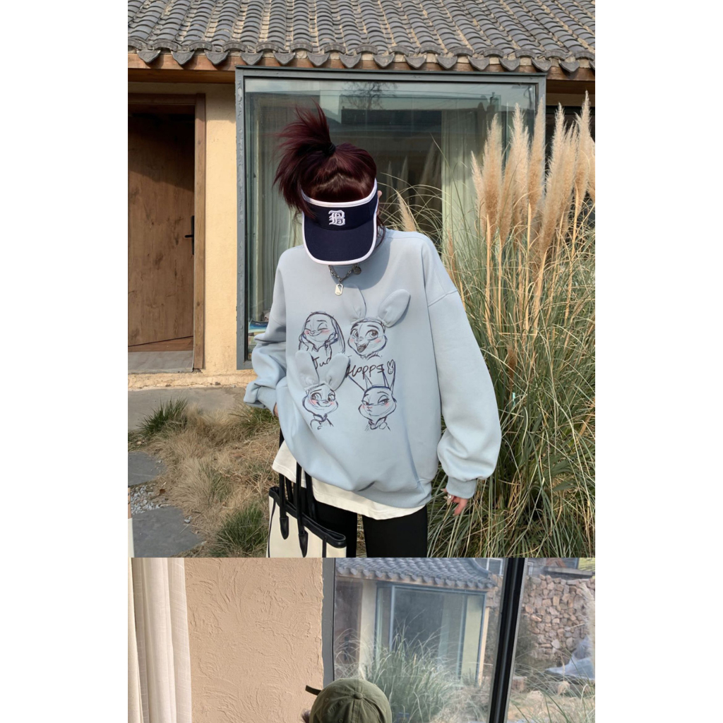 Áo sweater Tay Dài Dáng Rộng In Hình Thỏ Dễ Thương Phong Cách Hàn Quốc Thời Trang Xuân Thu Cho Nữ
