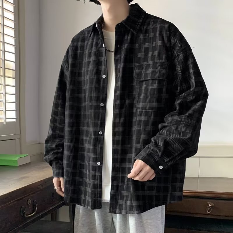 Áo Khoác Sơ Mi Nhung Tay Dài Dáng Rộng Kiểu retro Thời Trang Mùa Thu Cho Nam Giới