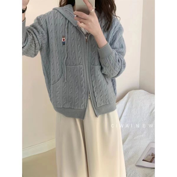 Lalisas Áo Khoác cardigan Dệt Kim Tay Dài Dáng Rộng Có Khóa Kéo Có 6 Màu Thời Trang Hàn Quốc Cho Nữ