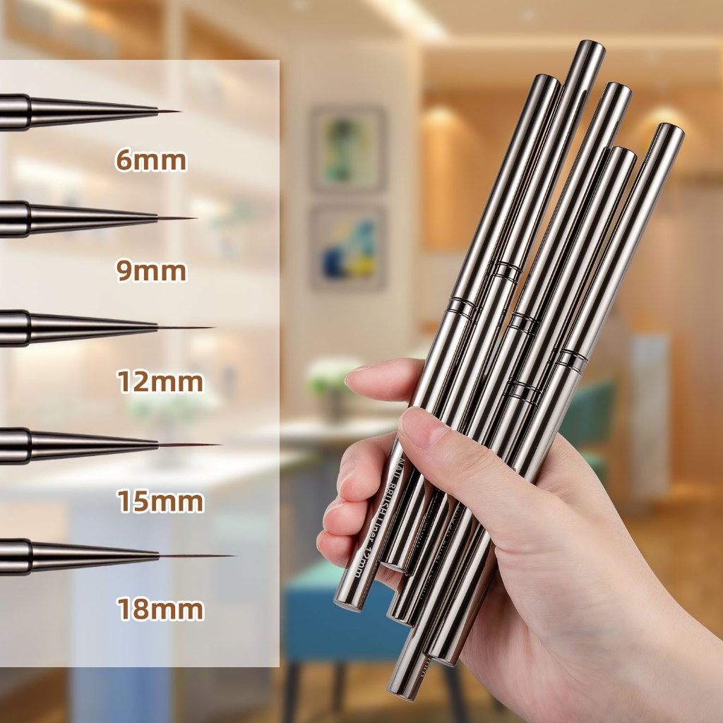 Lusluking 6/9/12/15/18mm Cọ Sơn Móng Tay Gel Uv Acrylic Với Tay Cầm Kim Loại Đồng Diy