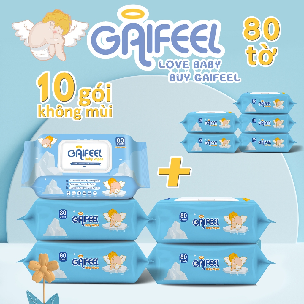 Set 10 gói 800 khăn giấy ướt GAIFEEL khăn ướt cao cấp tiện lợi dễ sử dụng cho bé