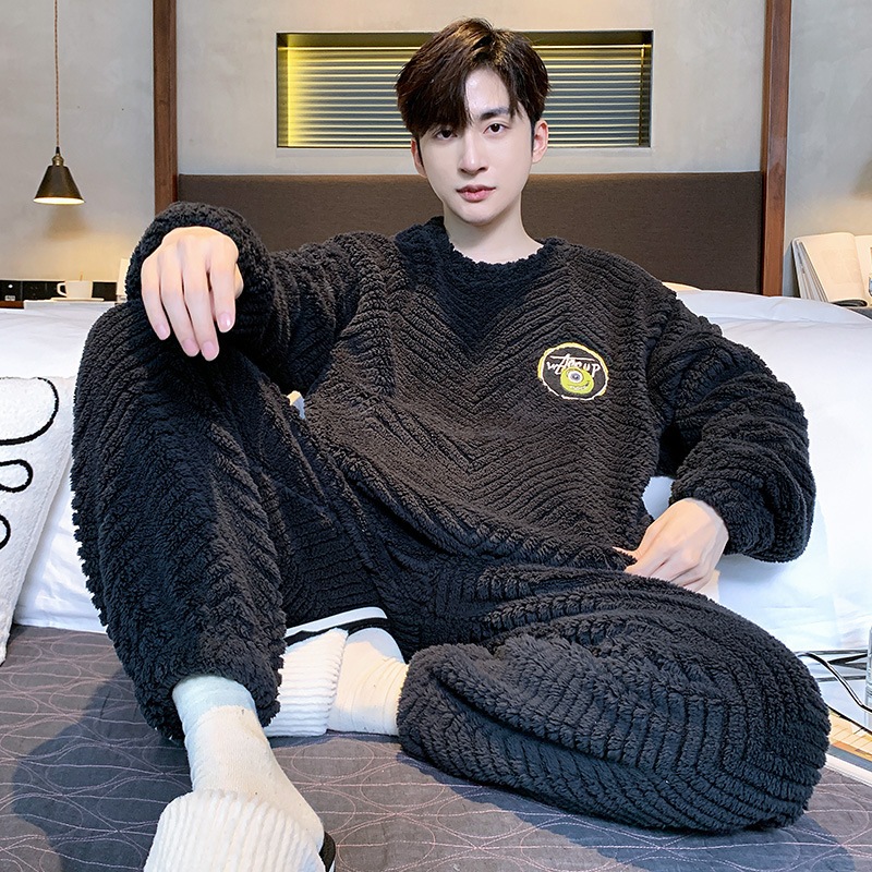 Bộ Đồ Ngủ Nhung San Hô Dày Dặn Ấm Áp Mùa Thu Đông Cho Nam / l-3xl