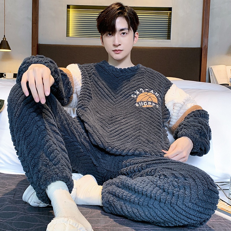 Bộ Đồ Ngủ Nhung San Hô Dày Dặn Ấm Áp Mùa Thu Đông Cho Nam / l-3xl