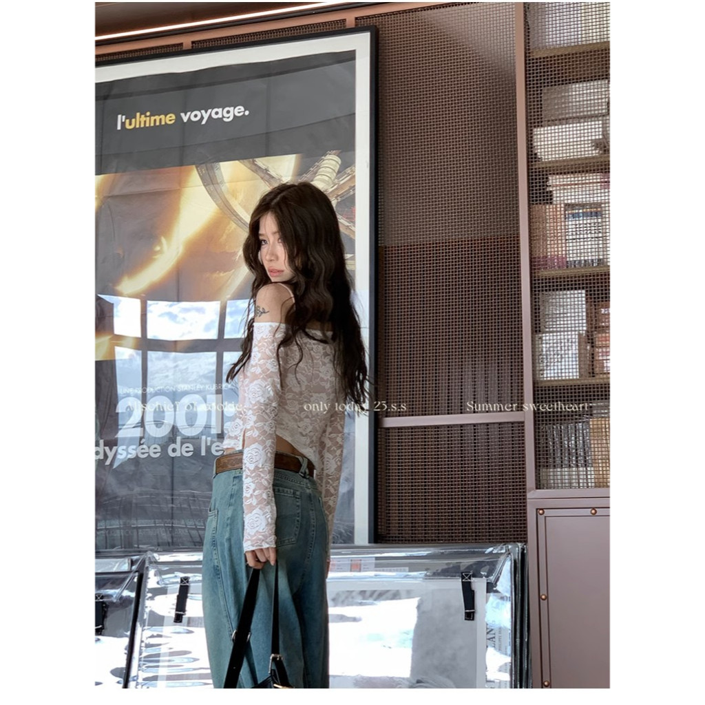 Áo Kiểu Tay Dài Phối Ren Thời Trang Mùa Thu Hàn Quốc Cho Nữ