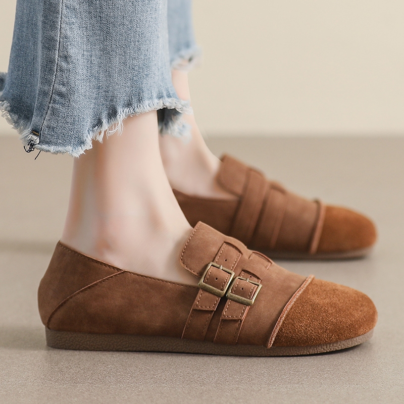 Mới Giày Da Mũi Tròn Đế Bằng Phong Cách Pháp Cổ Điển Thoải Mái Thời Trang Cho Nữ Size 35-42