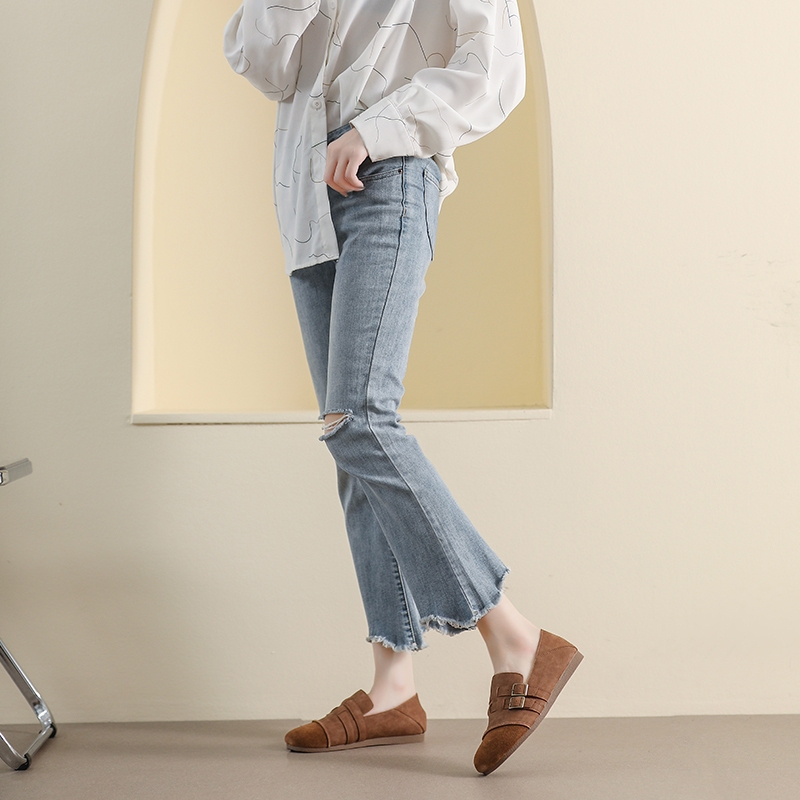 Mới Giày Da Mũi Tròn Đế Bằng Phong Cách Pháp Cổ Điển Thoải Mái Thời Trang Cho Nữ Size 35-42