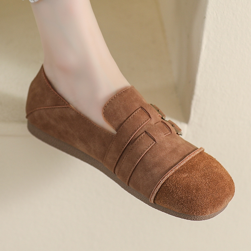 Mới Giày Da Mũi Tròn Đế Bằng Phong Cách Pháp Cổ Điển Thoải Mái Thời Trang Cho Nữ Size 35-42