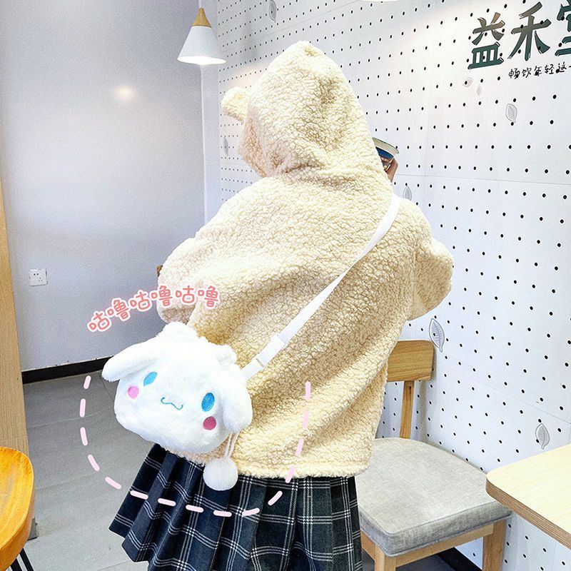 NALLCHEER Túi Xách Dây Rút Cỡ Lớn Họa Tiết Chó cinnamon melody Nhồi Bông Phong Cách Nhật Bản Dễ Thương Cho Nữ