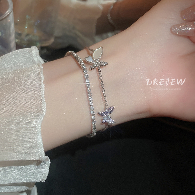 DREJEW Vòng Tay Hai Lớp Bằng zircon Hình Bướm Nhẹ Nhàng Đơn Giản Thời Trang Cao Cấp niche Đa Năng Phong Cách Mới Dành Cho Bạn Nữ