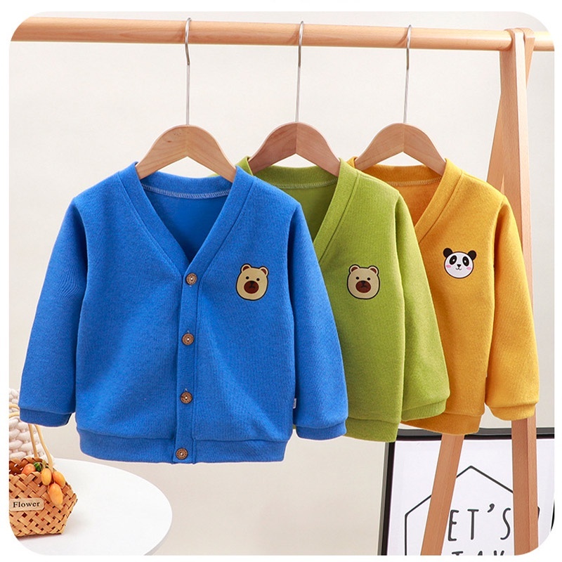 Áo khoác cardigan  tay dài màu trơn mềm mại thoải mái giữ ấm cho bé