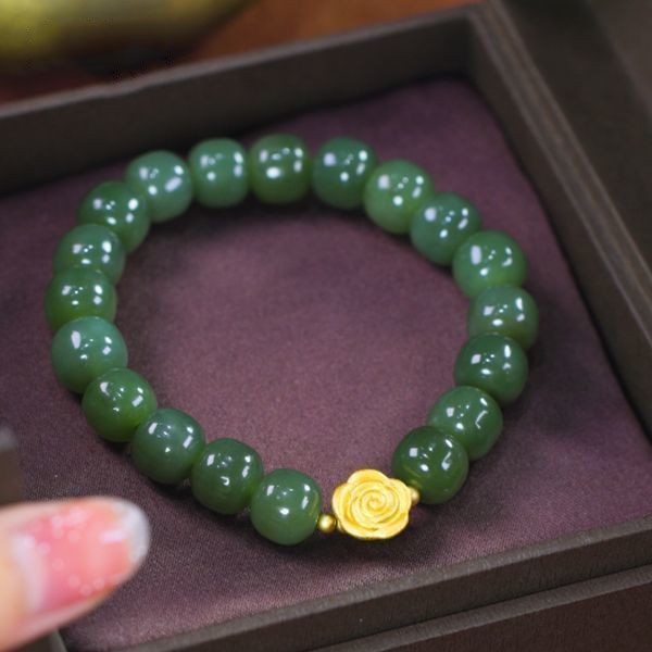 Vòng Đeo Tay Gợn Sóng Mặt Hoa Mạ Ngọc Bích Phong Cách Trung Hoa Cho Nữ