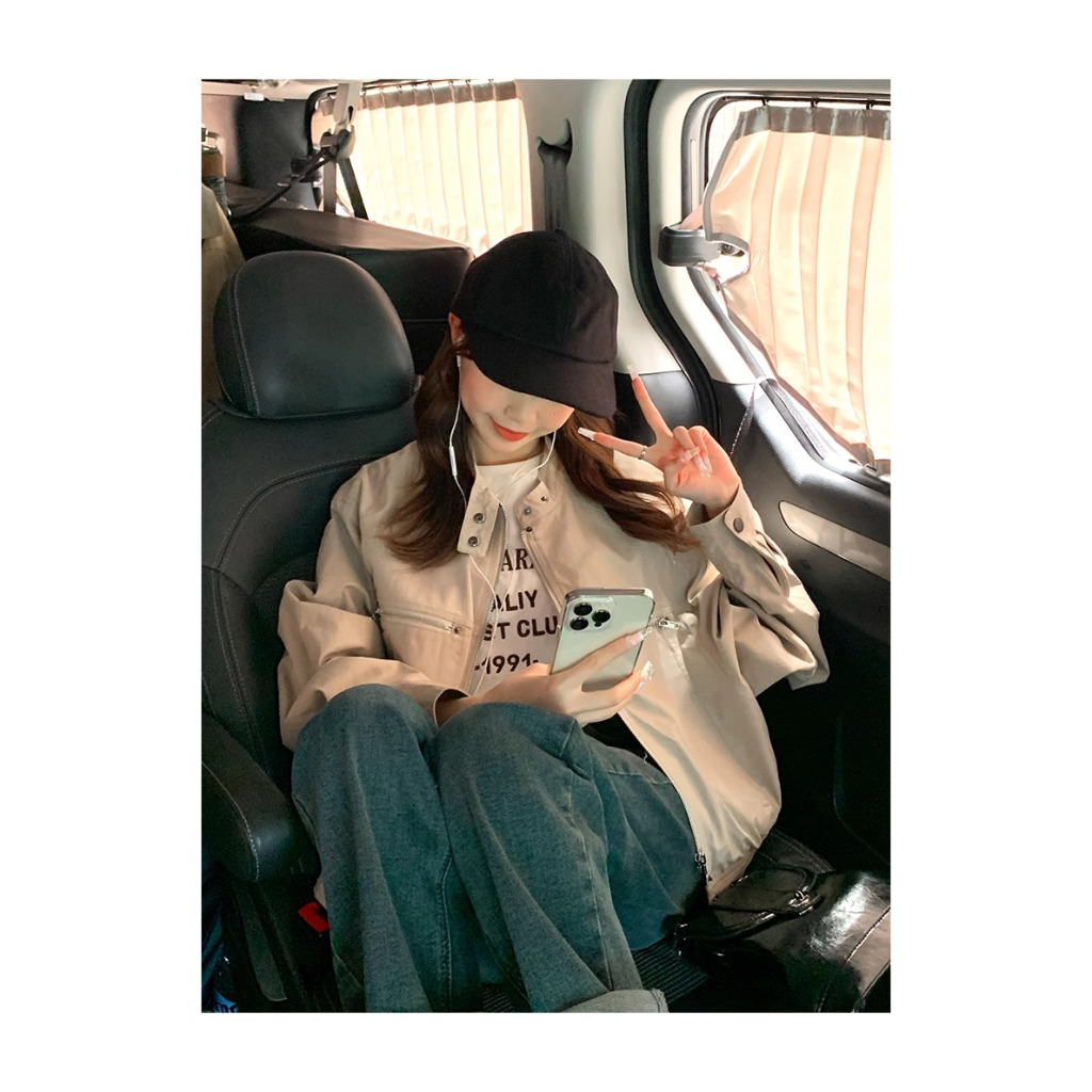 Honypove Áo Khoác Có Khóa Kéo Phong Cách retro Thời Trang Mùa Thu Hàng Mới 2023 Dành Cho Bạn Nữ