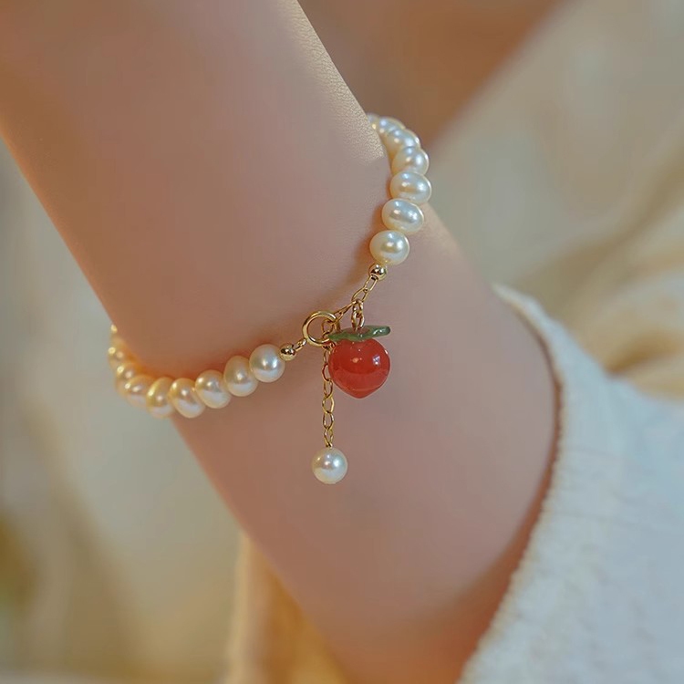 Vòng Tay Ngọc Trai Đào Dễ Thương Phong Cách Hàn Quốc