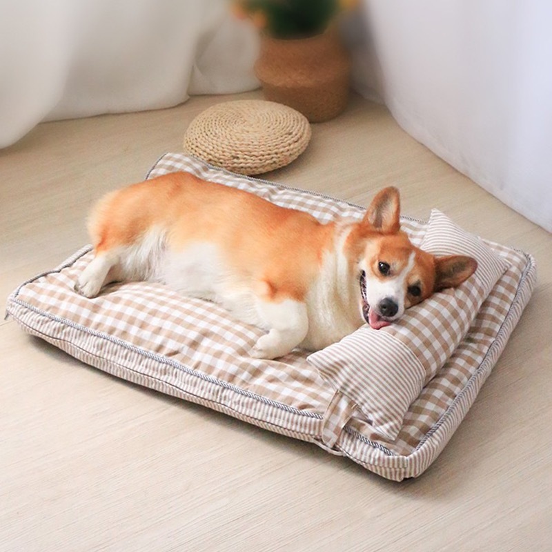 Elsabell. Giường Sofa Cho Chó Có Thể Tháo Rời Giặt Được 4 Mùa Đa Năng Mềm Mại Thoải Mái Kẻ Sọc Thú Cưng