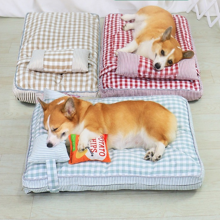 Elsabell. Giường Sofa Cho Chó Có Thể Tháo Rời Giặt Được 4 Mùa Đa Năng Mềm Mại Thoải Mái Kẻ Sọc Thú Cưng