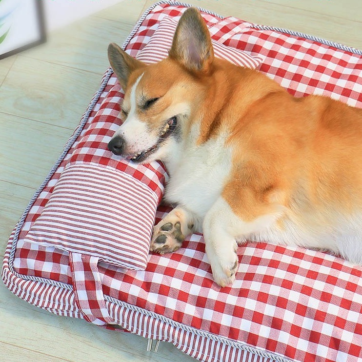 Elsabell. Giường Sofa Cho Chó Có Thể Tháo Rời Giặt Được 4 Mùa Đa Năng Mềm Mại Thoải Mái Kẻ Sọc Thú Cưng