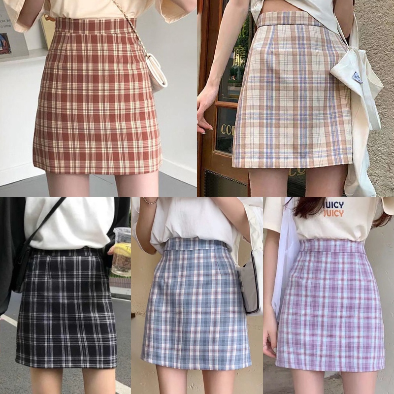 Chân Váy Chữ A Lưng Cao Họa Tiết Kẻ Sọc Phong Cách Harajuku Hàn Quốc Thời Trang Mùa Hè Cho Nữ