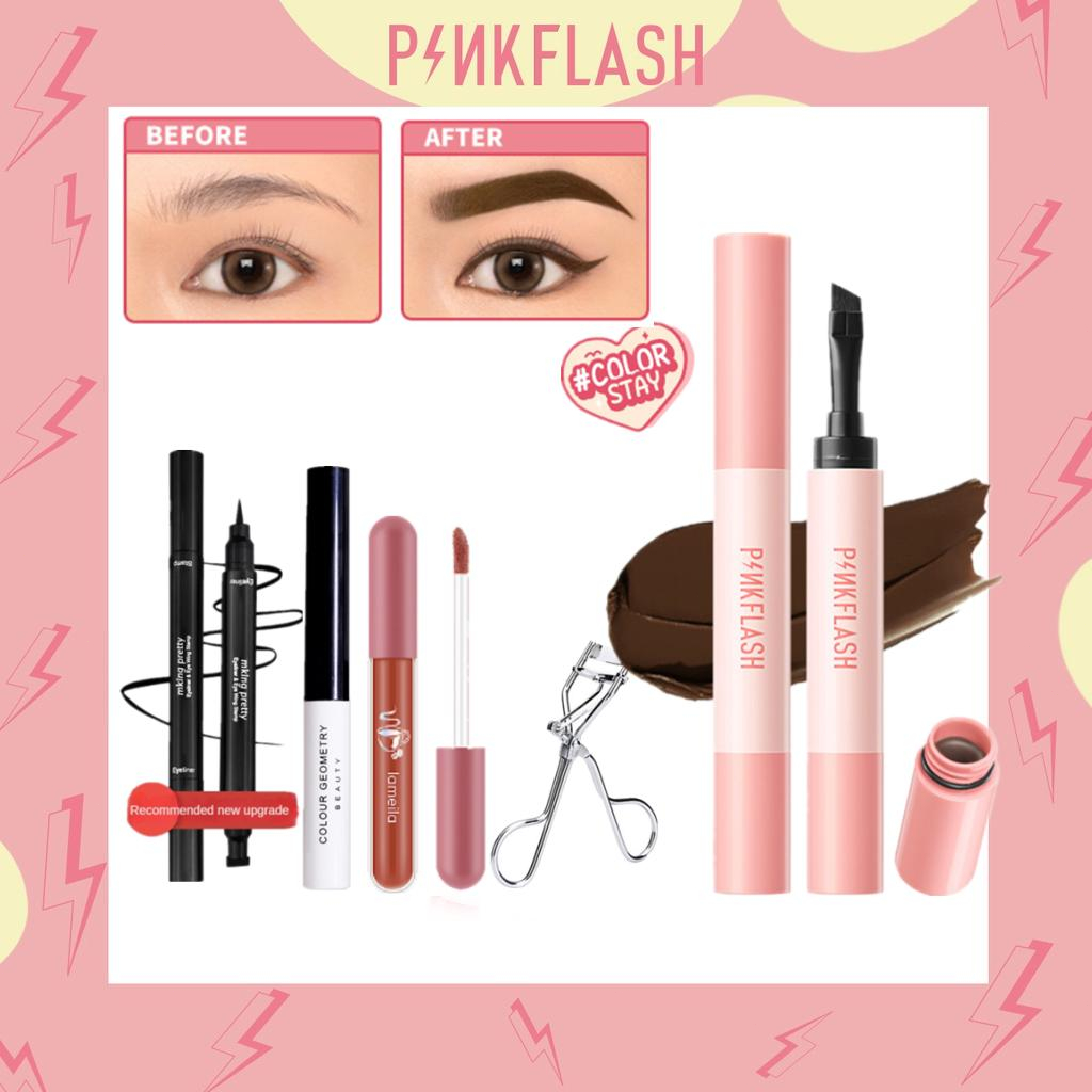 Pinkflash Bộ Mỹ Phẩm Trang Điểm Gồm Phấn Nén Và mascara Chống Thấm Nước Và Son Bóng Bút Kẻ Mắt Lâu Trôi Chống Thấm Mồ Hôi Tự Nhiên