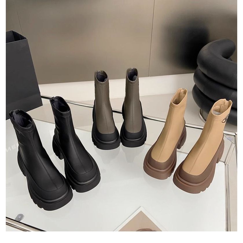 Đen Giày Bốt Cao Gót 6cm Bằng Da Màu Xám Chống Thấm Nước Và Chống Trượt Thời Trang Cho Nữ