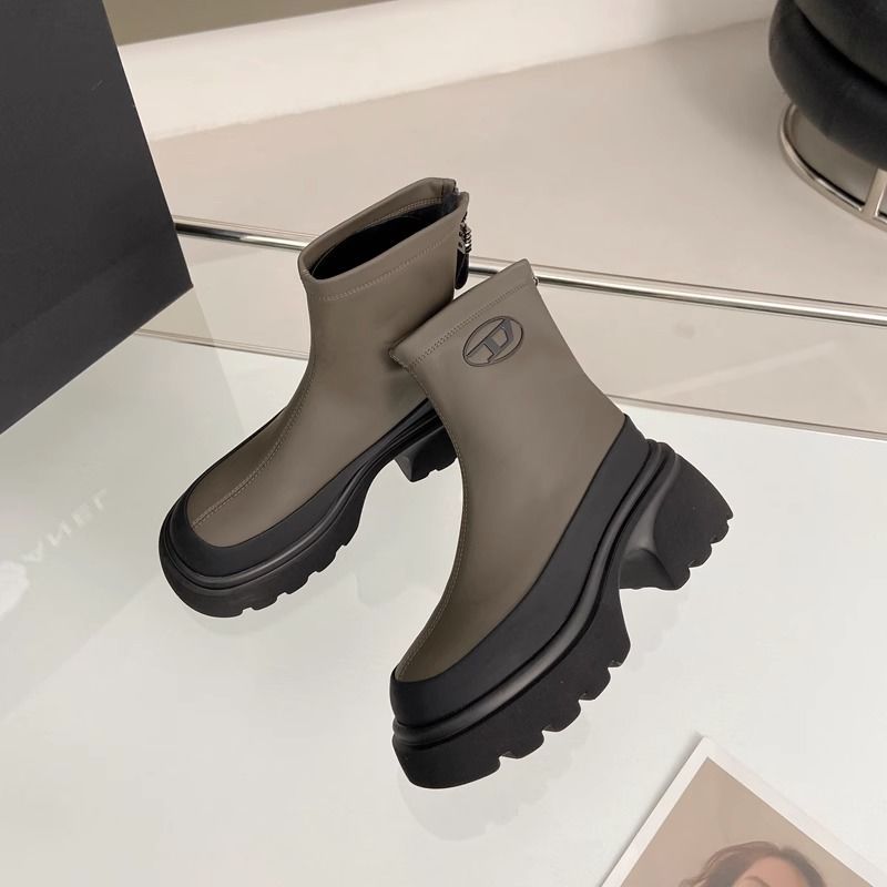 Đen Giày Bốt Cao Gót 6cm Bằng Da Màu Xám Chống Thấm Nước Và Chống Trượt Thời Trang Cho Nữ