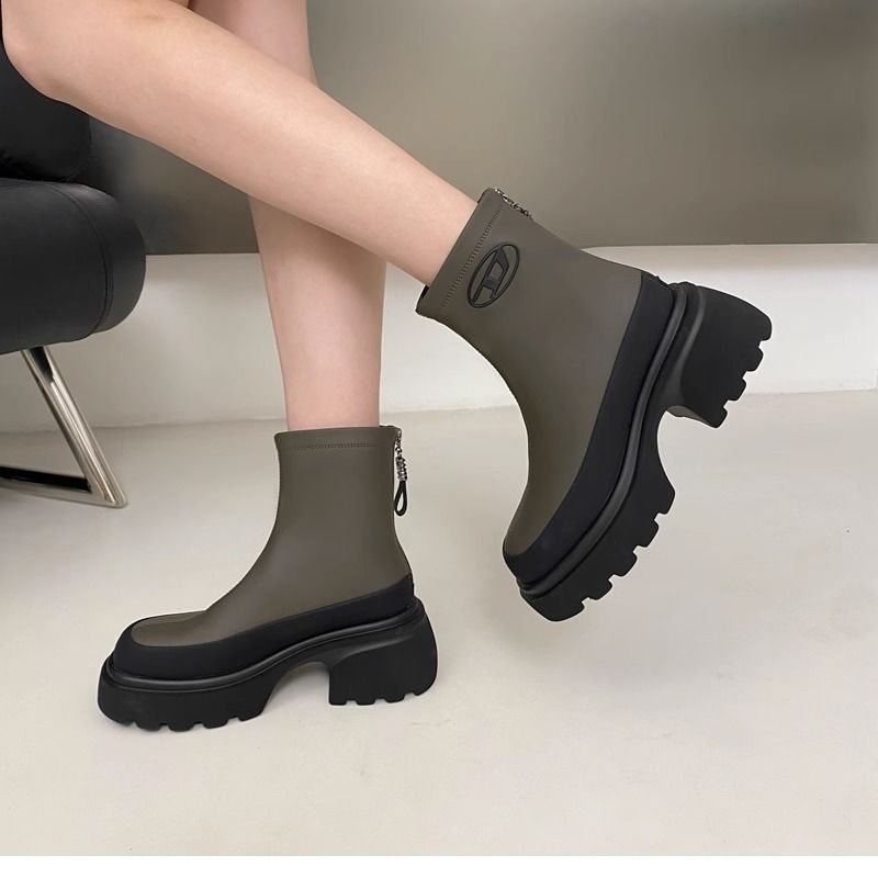 Đen Giày Bốt Cao Gót 6cm Bằng Da Màu Xám Chống Thấm Nước Và Chống Trượt Thời Trang Cho Nữ