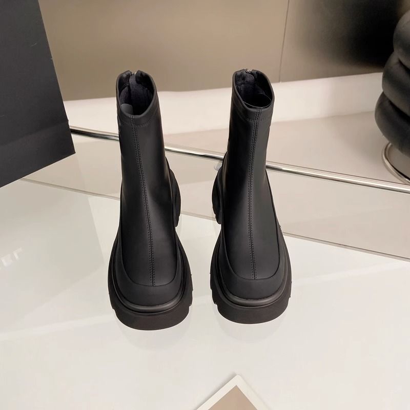 Đen Giày Bốt Cao Gót 6cm Bằng Da Màu Xám Chống Thấm Nước Và Chống Trượt Thời Trang Cho Nữ