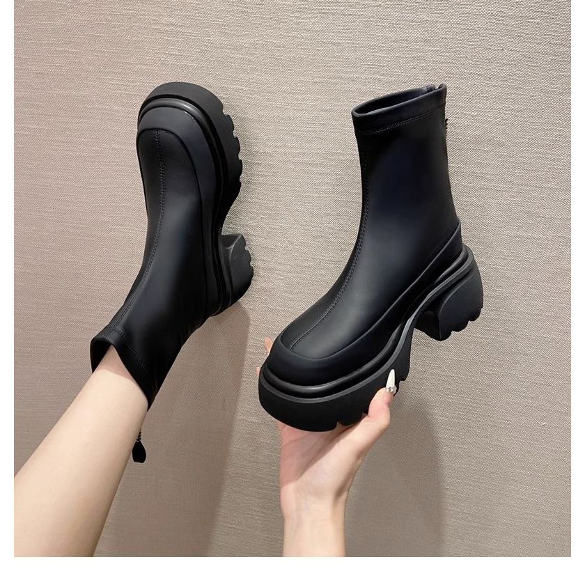 Đen Giày Bốt Cao Gót 6cm Bằng Da Màu Xám Chống Thấm Nước Và Chống Trượt Thời Trang Cho Nữ