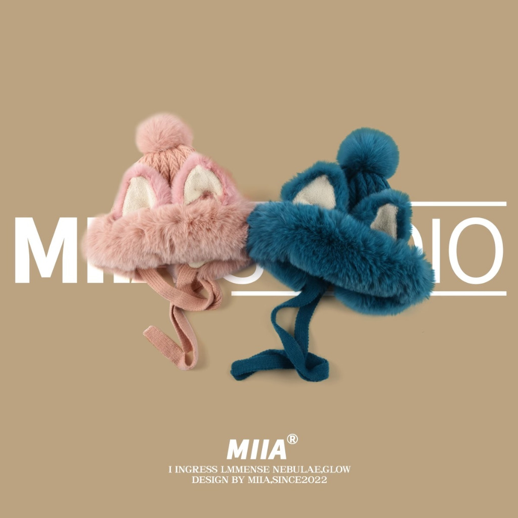 Mũ Len Trùm Tai Phối Dây Cột Hình Tai Cáo Dễ Thương Phong Cách Nhật Bản Thời Trang Thu Đông Cho Nữ