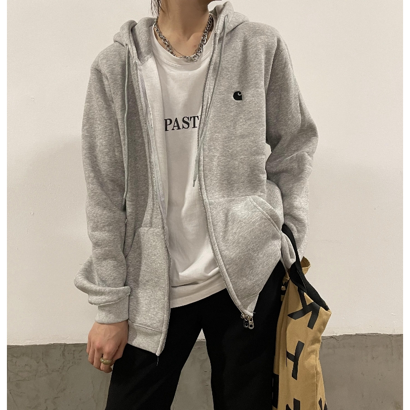 Áo Khoác Nỉ Có Khóa Kéo Thêu logo Đơn Giản Phong Cách Đường Phố Cổ Điển Thời Trang Thu Đông Cho Nam Và Nữ