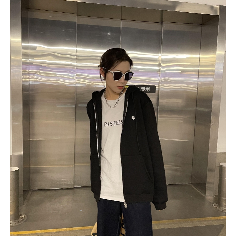 Áo Khoác Nỉ Có Khóa Kéo Thêu logo Đơn Giản Phong Cách Đường Phố Cổ Điển Thời Trang Thu Đông Cho Nam Và Nữ