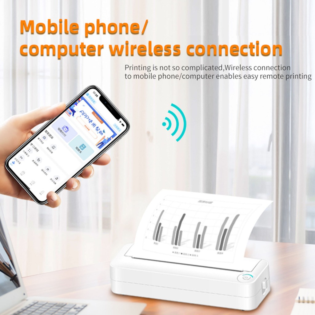 Máy in nhiệt WiFi Từ xa không dây mực giấy A4 màu trắng tích hợp pin