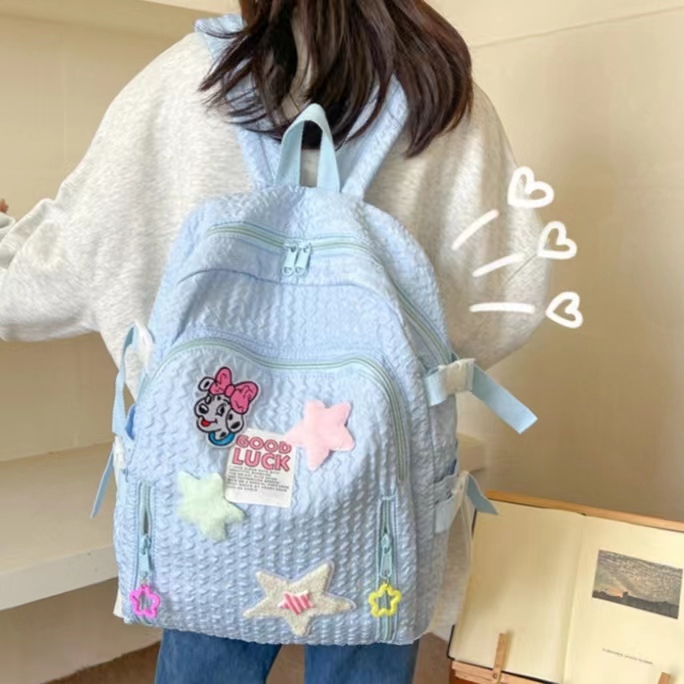 Ba Lô Đi Học Màu Tím Thêu Hình Ngôi Sao Dễ Thương Cho Nữ